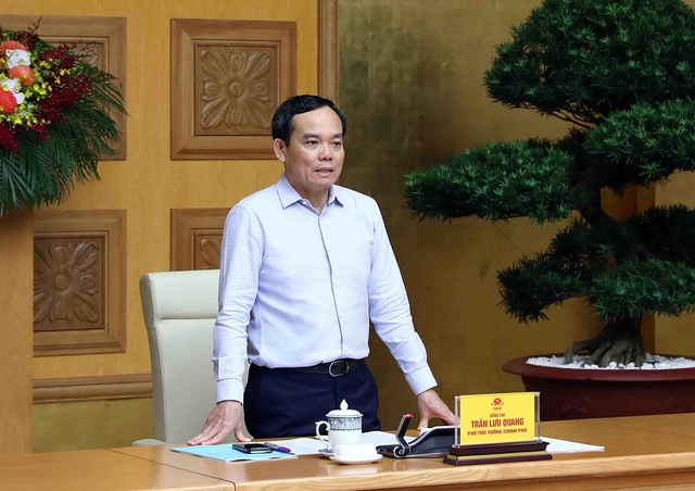 Phó Thủ tướng Trần Lưu Quang chủ trì Hội nghị trực tuyến của Ban Chỉ đạo Quốc gia về chống khai thác hải sản bất hợp pháp, không khai báo và không theo quy định - Ảnh: VGP/Hải Minh.