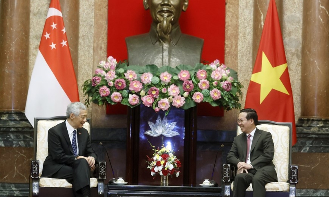 Chủ tịch nước Võ Văn Thưởng tiếp Thủ tướng Singapore Lý Hiển Long.