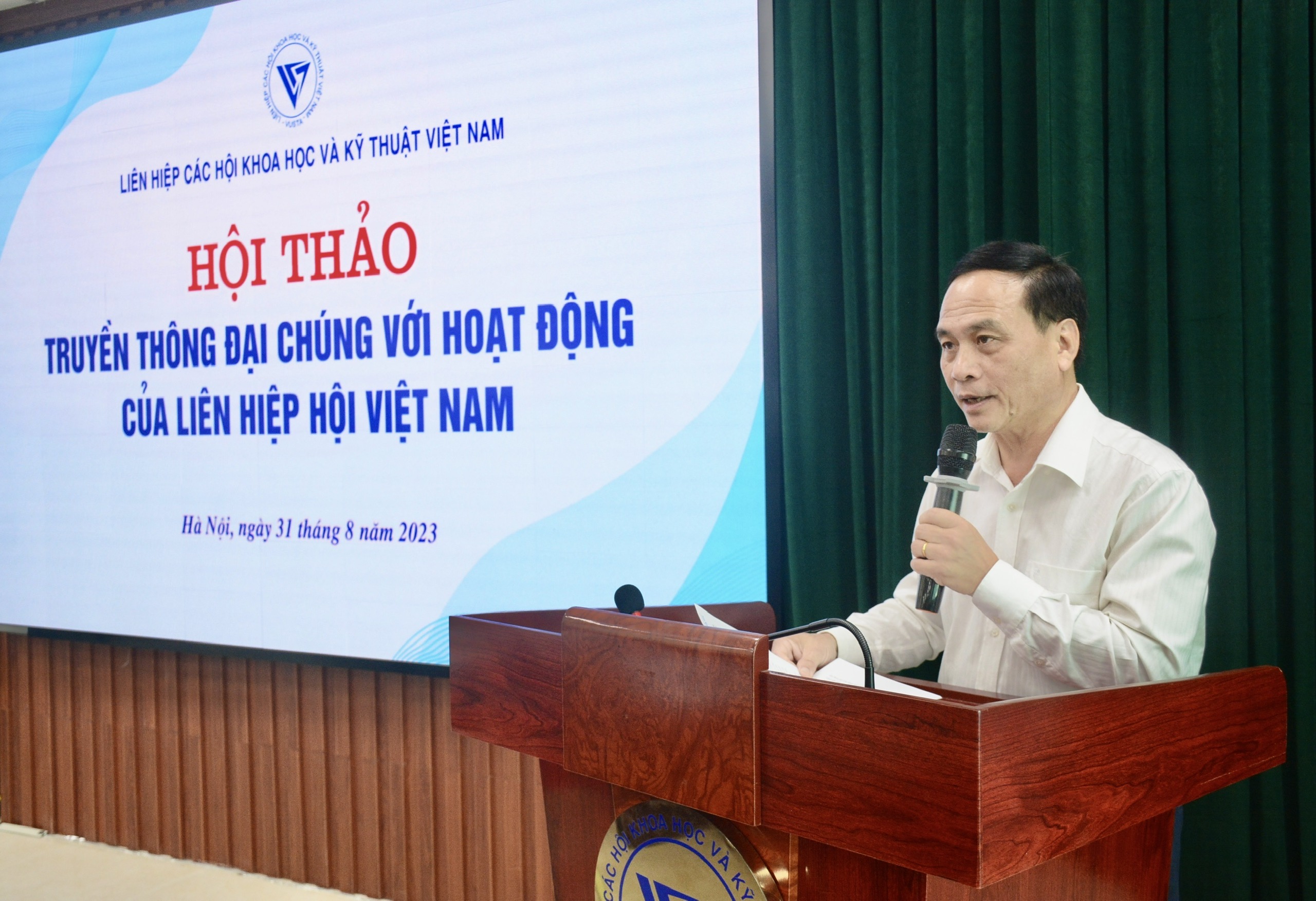 TS. Phạm Ngọc Linh, Phó Chủ tịch Liên hiệp các Hội Khoa học và Kỹ thuật Việt Nam phát biểu tại Hội thảo ngày 31/8/2023.