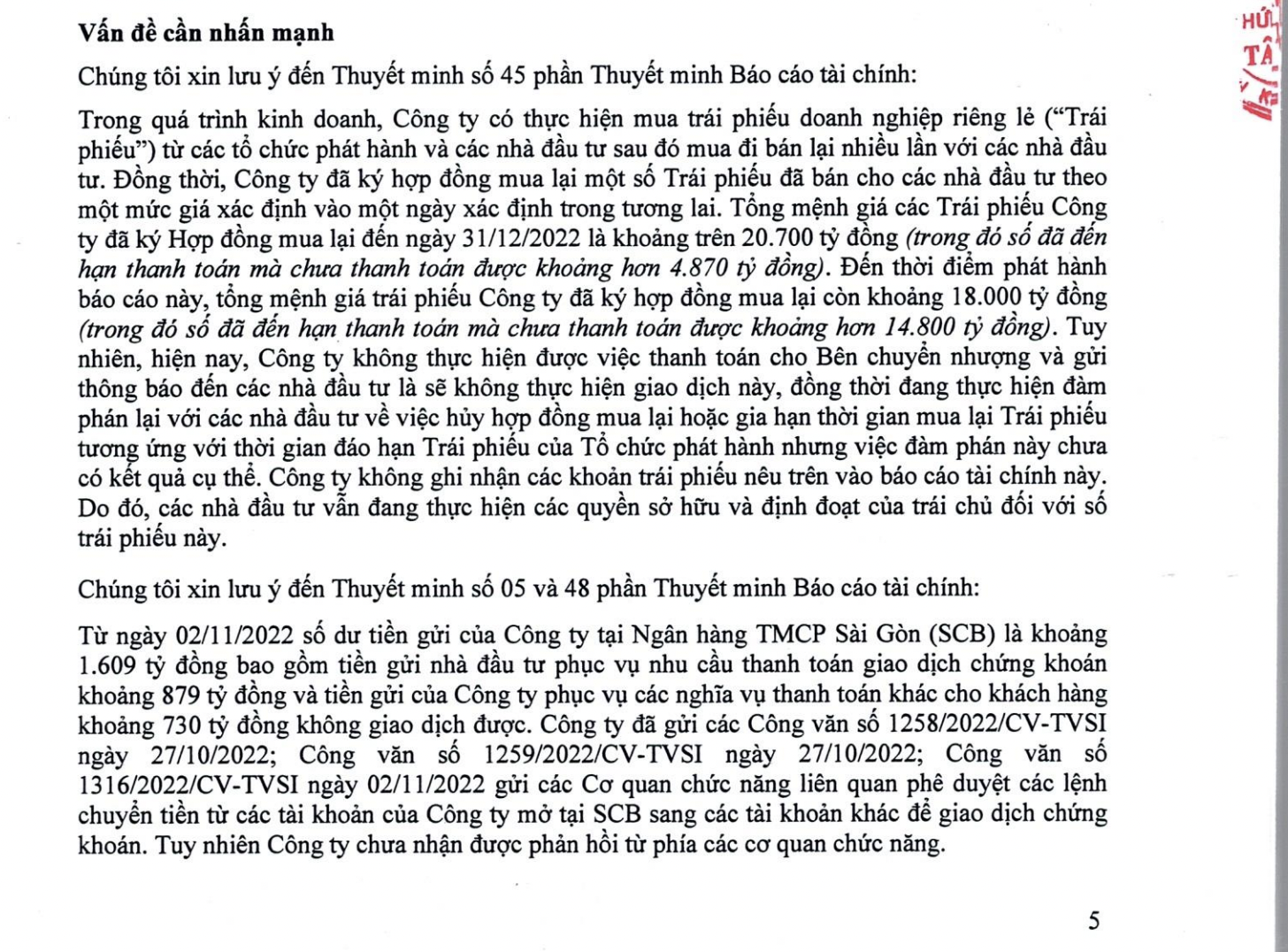 &Yacute; kiến của Kiểm to&aacute;n với b&aacute;o c&aacute;o t&agrave;i ch&iacute;nh của TVSI.&nbsp;