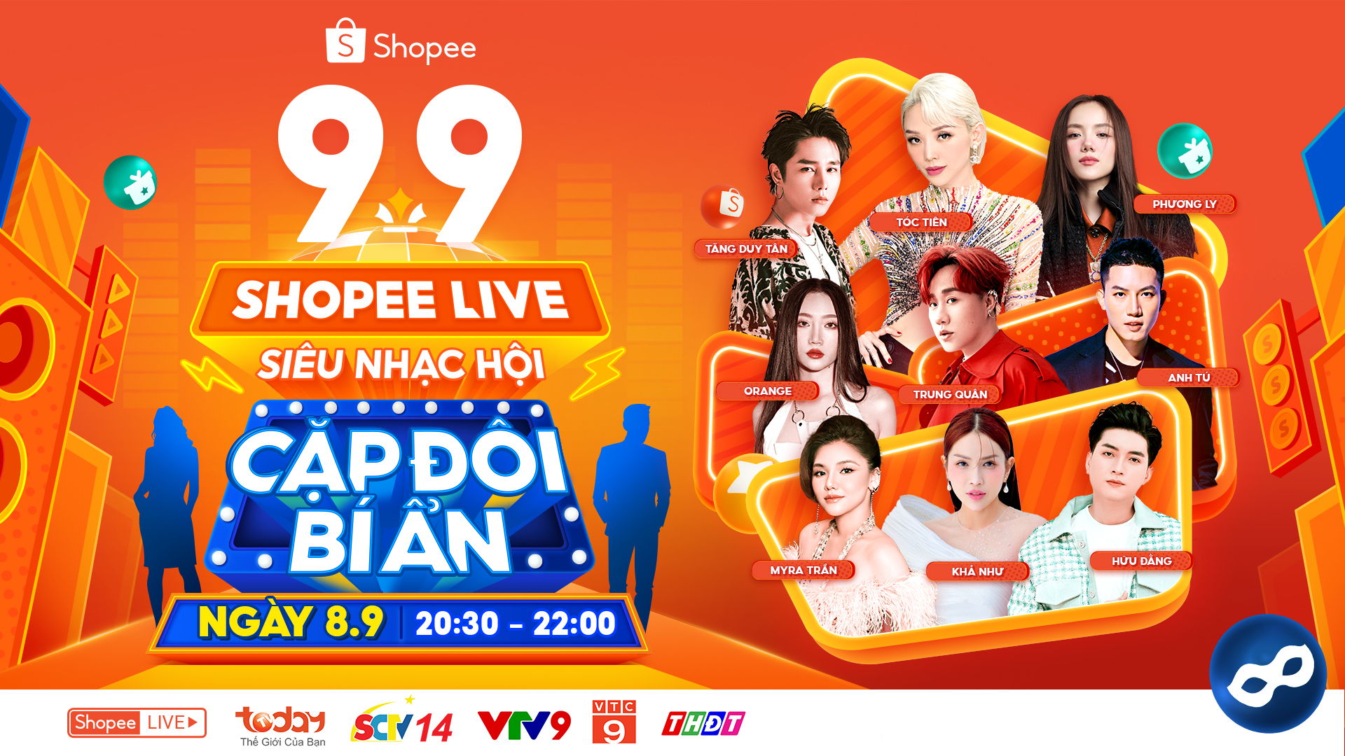 Siêu nhạc hội diễn ra từ 20H30 ngày 8.9.2023 trên các kênh VTV9; VTC7; Today TV; Truyền hình Đồng Tháp; SCTV14; VTC9 và app Shopee.