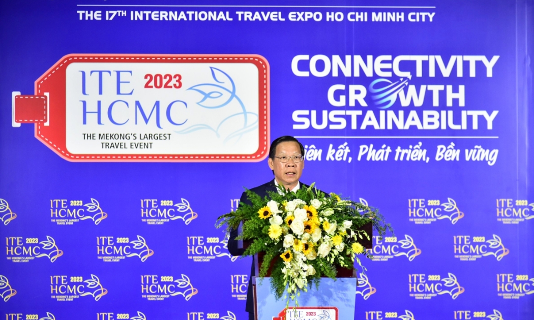 Chủ tịch UBND TP.HCM Phan Văn Mãi phát biểu khai mạc Hội chợ ITE HCMC 2023 sáng ngày 7/9. Ảnh: HL