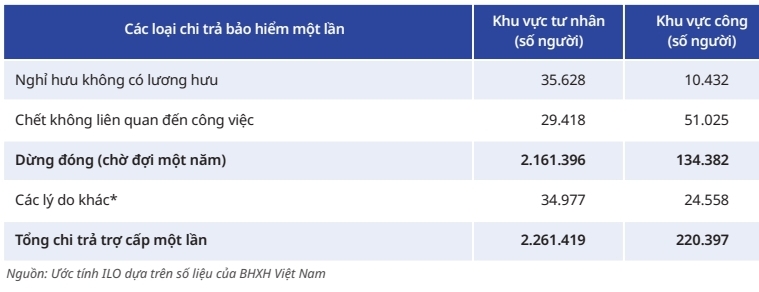 Tình hình nhận bảo hiểm xã hội một lần, khu vực công và khu vực tư nhân, 2016-2019.