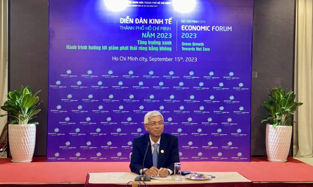 Phó chủ tịch UBND TP.HCM Võ Văn Hoan phát biểu tại buổi họp báo kết luận Diễn đàn Kinh tế TP.HCM diễn ra vào chiều ngày 15/09.