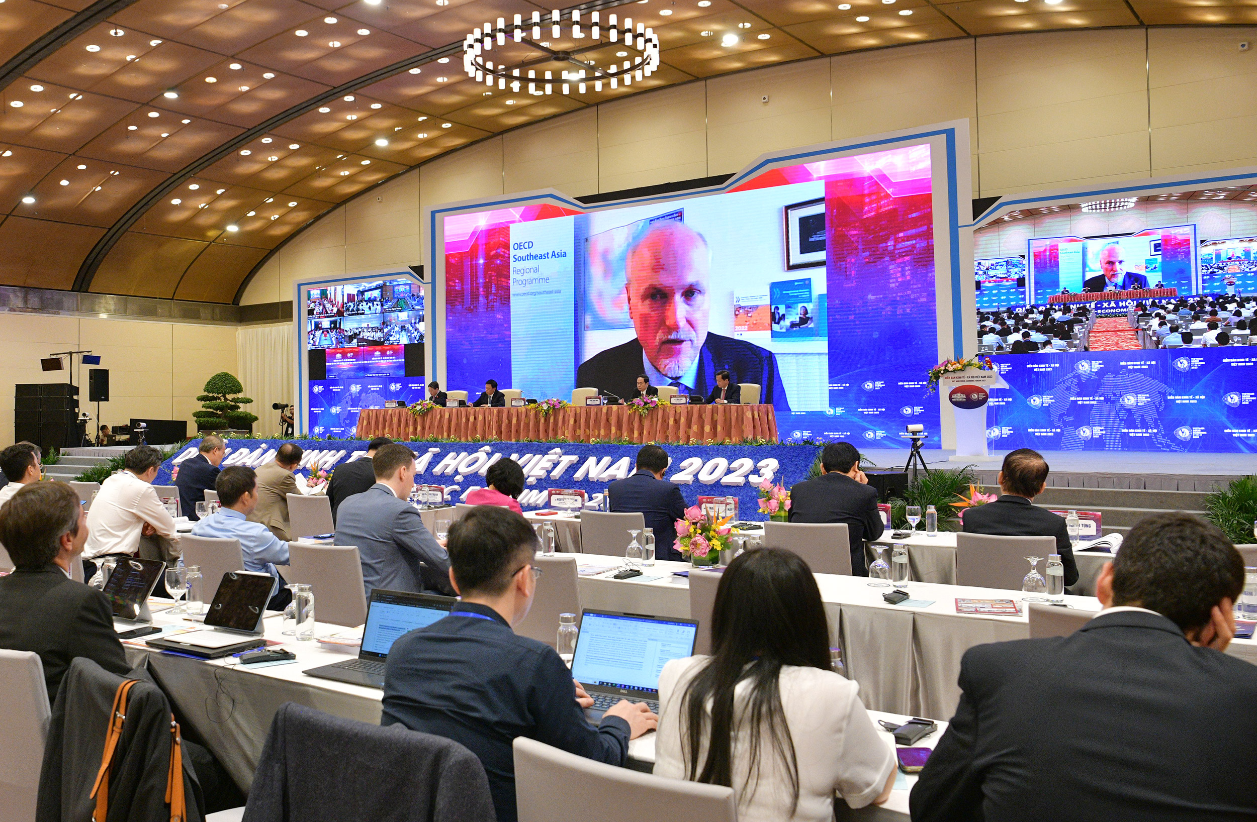 Ông Alexander BÖHMER, đại diện OECD phát biểu qua cầu truyền hình.