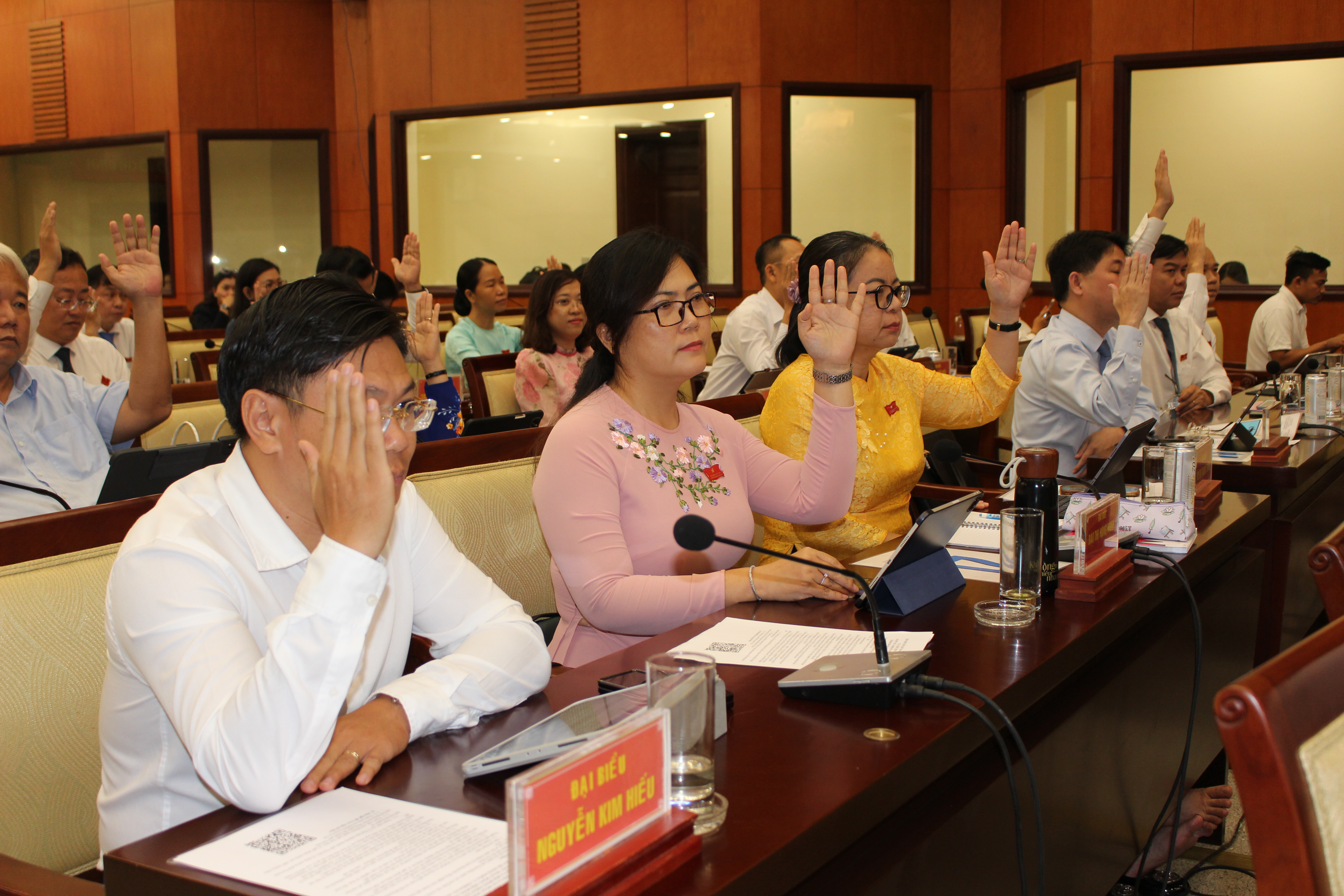 Đại biểu HĐND TP.HCM biểu quyết tại kỳ họp thứ 11 ngày 19/9 - Ảnh: TN