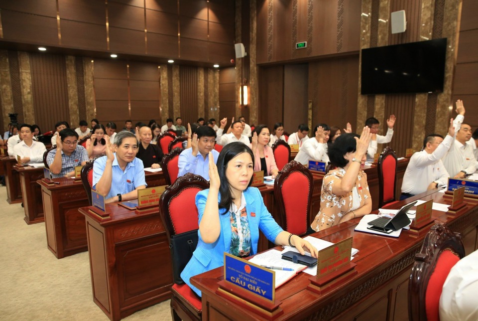 Các đại biểu HĐND Tp Hà Nội biểu quyết thông qua nghị quyết