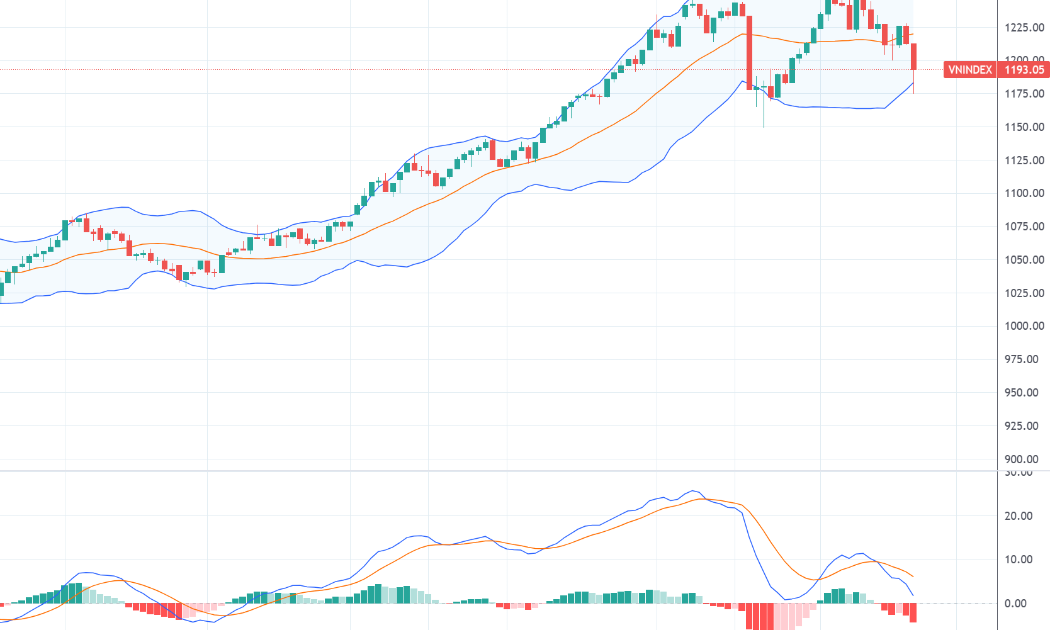 Diễn biến chỉ số VN-Index và chỉ báo kỹ thuật MACD.