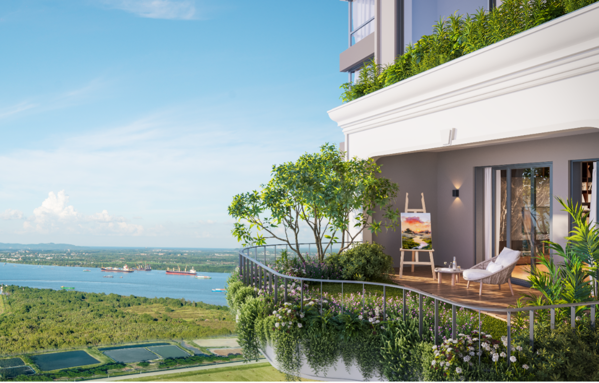 Ban c&ocirc;ng s&acirc;n vườn tại Central Park Residences.&nbsp;