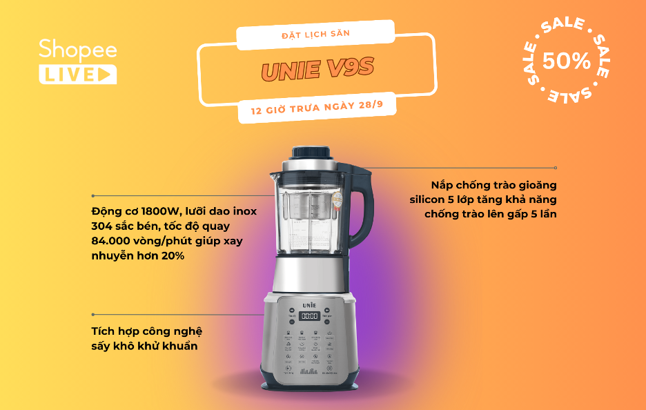 Tự tay chuẩn bị những bữa ăn lành mạnh cho cả gia đình với sự trợ giúp của Unie V9S. Săn ngay trên Shopee Live vào 12H trưa nay để có giá ưu đãi.