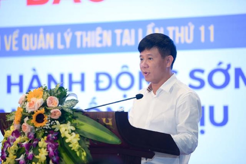 Ông Phạm Đức Luận, Cục trưởng Cục Quản lý đê điều và Phòng, chống thiên tai, phát biểu tại buổi họp báo.