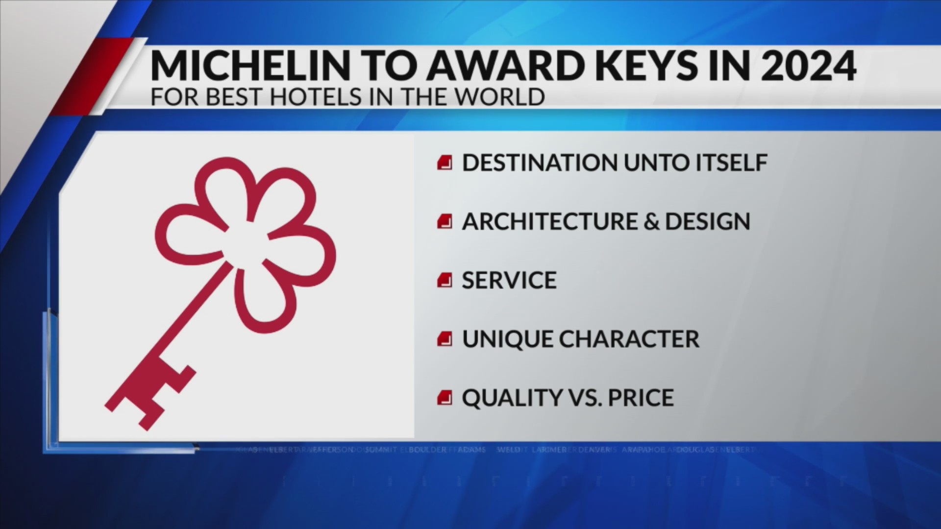 Michelin Keys Award trong lĩnh vực khách sạn sẽ đánh giá dựa trên năm yếu tố.