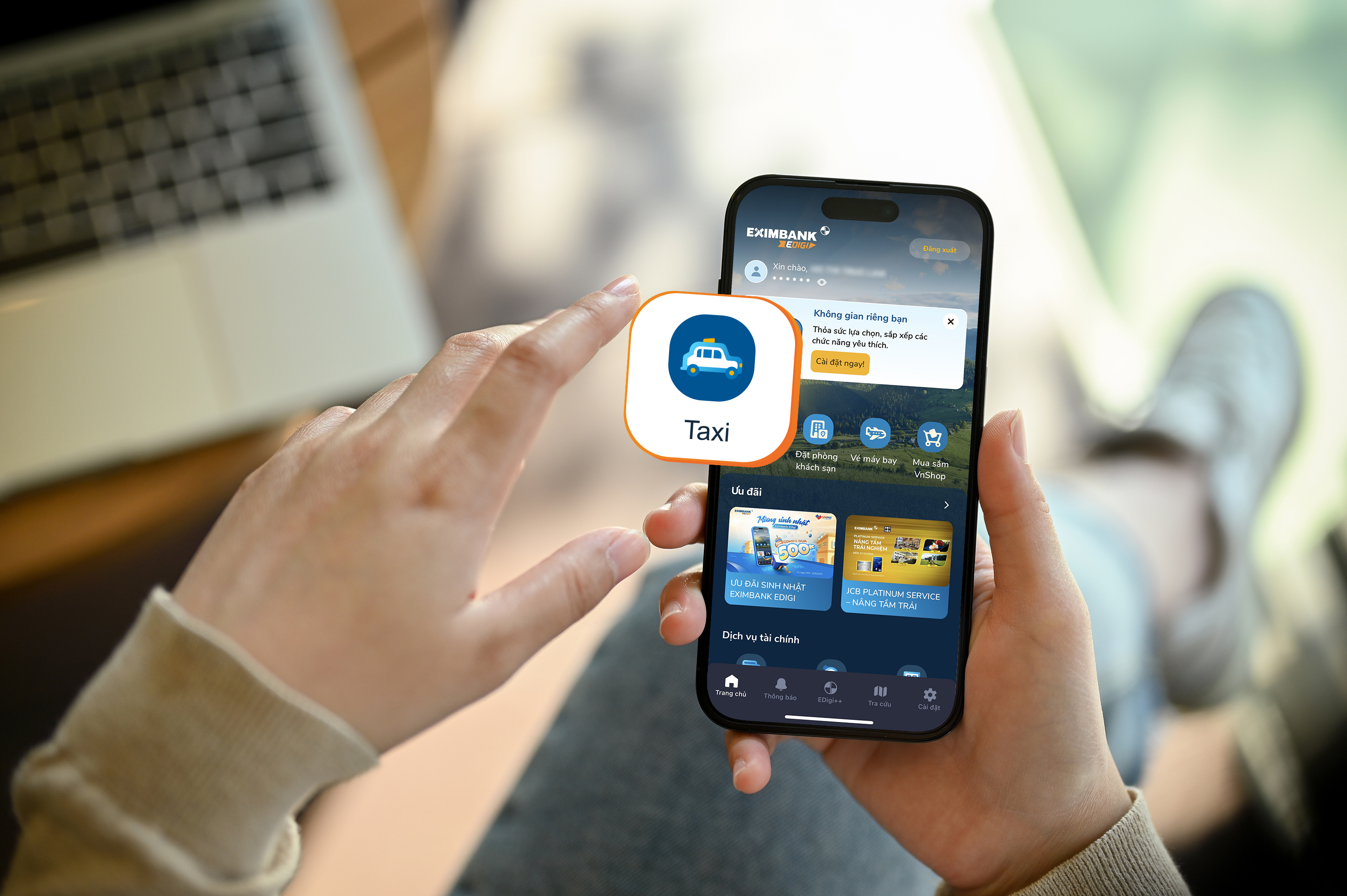 Đặt xe taxi nhanh ch&oacute;ng tại t&iacute;nh năng Taxi tr&ecirc;n Eximbank EDigi.