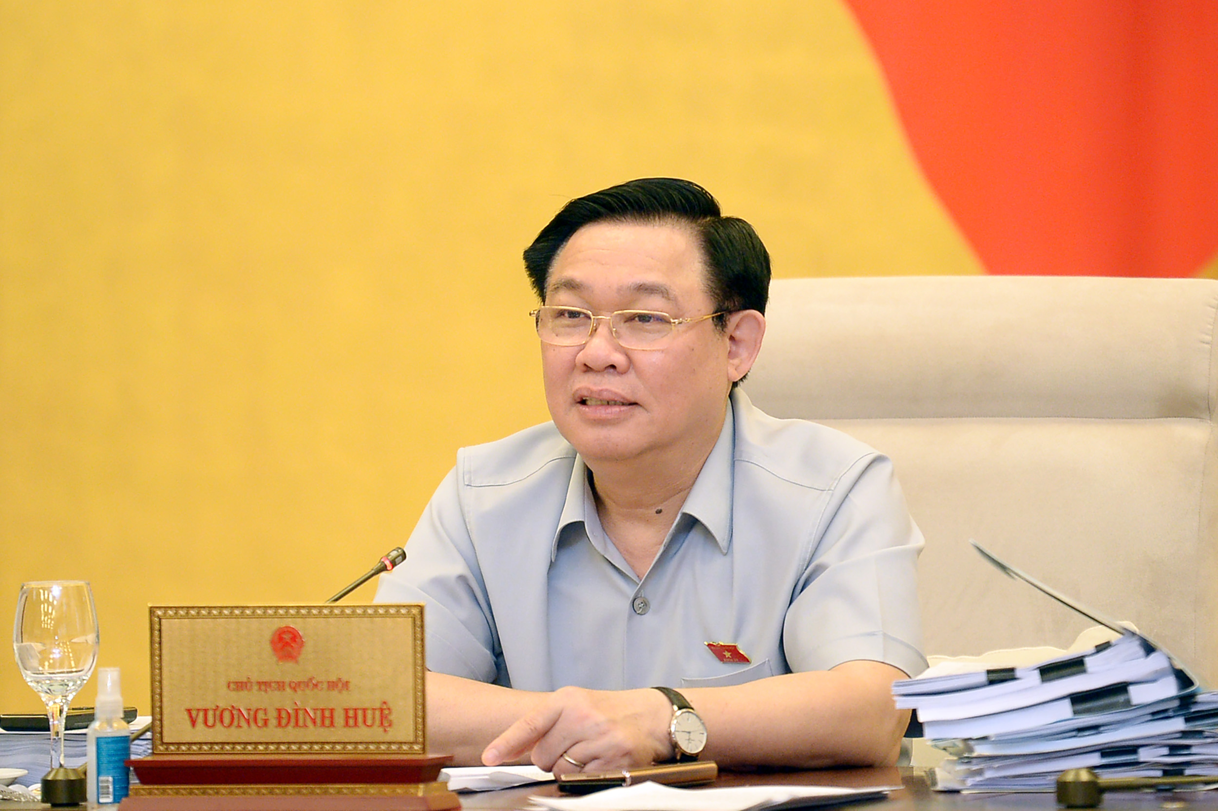 Chủ tịch Quốc hội Vương Đình Huệ phát biểu tại phiên họp.Ảnh: Quốc hội