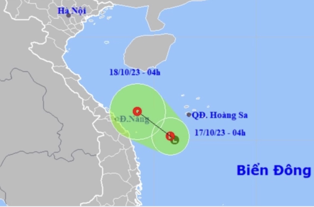 Hướng di chuyển của vùng áp thấp nhiệt đới đi vào vùng biển Quảng Nam Đà Nẵng