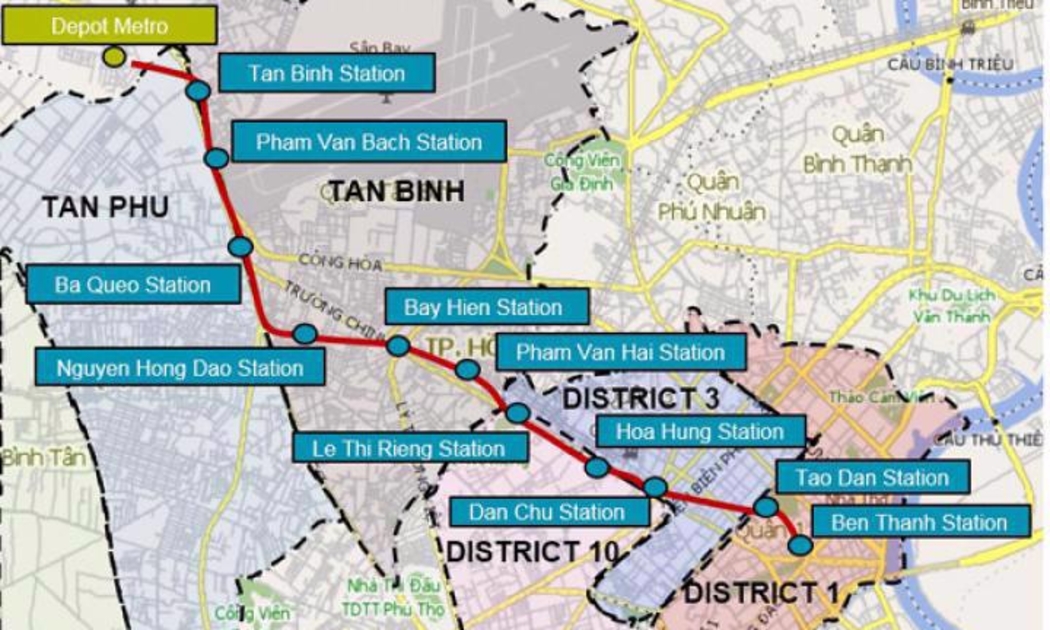 Hướng tuyến của metro số 2 Bến Thành - Suối Tiên. Ảnh: MAUR.