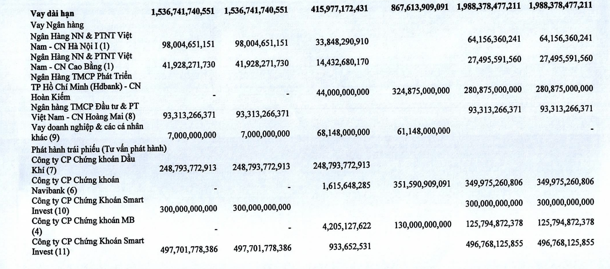 Các khoản vay của Hải Phát Invest. 