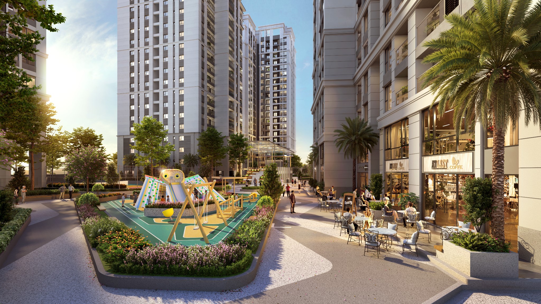 Tại Gem Park, cạnh khu vui chơi của con là khu vực cafe thư giãn của bố mẹ. Nguồn: N.H.O.