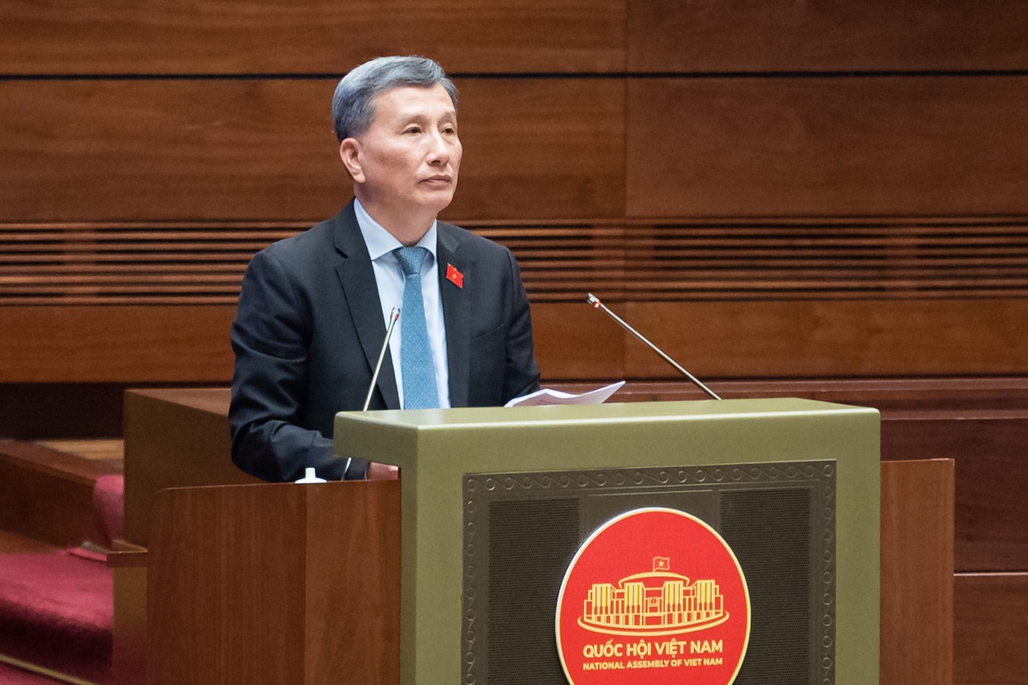 Chủ nhiệm Ủy ban Khoa học, Công nghệ và Môi trường của Quốc hội Lê Quang Huy trình bày Báo cáo giải trình, tiếp thu, chỉnh lý dự thảo Luật Tài nguyên nước ngày 26/10/2023.