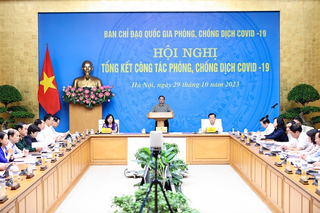 Thủ tướng Chính phủ Phạm Minh Chính chủ trì Hội nghị Hội nghị tổng kết công tác phòng, chống dịch Covid-19 trực tuyến với các địa phương. Ảnh - VGP.