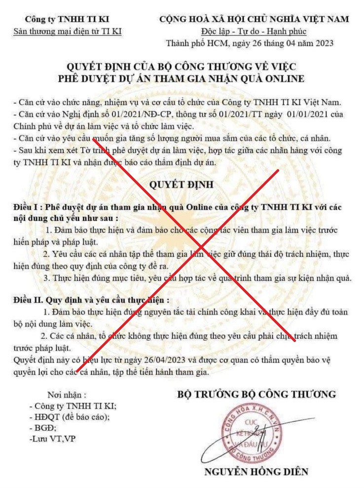 Bộ Công Thương khẳng định văn bản trên là hoàn toàn giả mạo.