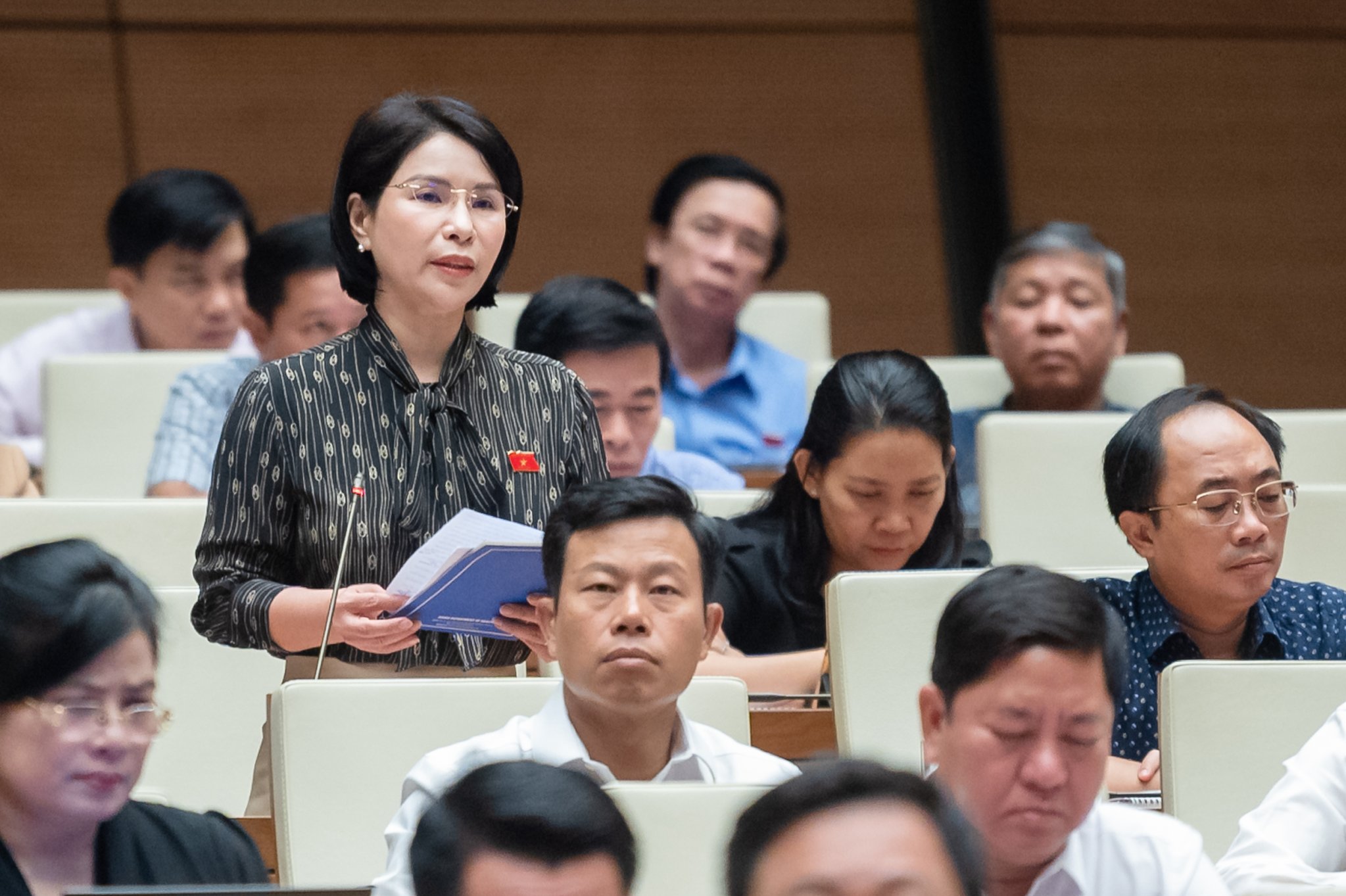 Đại biểu Trần Thị Nhị Hà, đoàn Tp.Hà Nội cho rằng, quy định xuất vốn đầu tư về công trình y tế còn bất cập. (Ảnh: quohoi.vn)