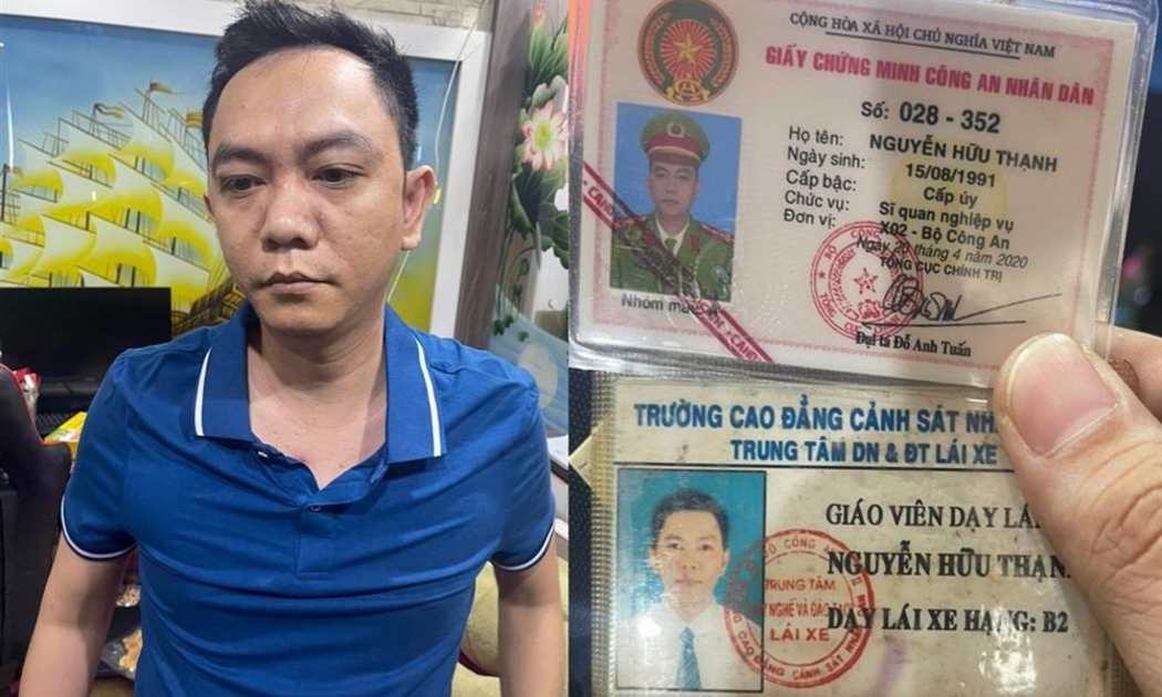 Đối tượng Nguyễn Hữu Thạnh cùng tang vật. (Ảnh Công an TP. Đà Nẵng).