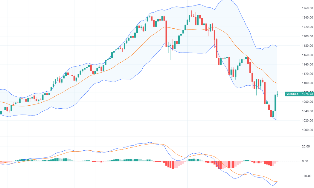Diễn biến chỉ số VN-Index và chỉ báo kỹ thuật MACD.