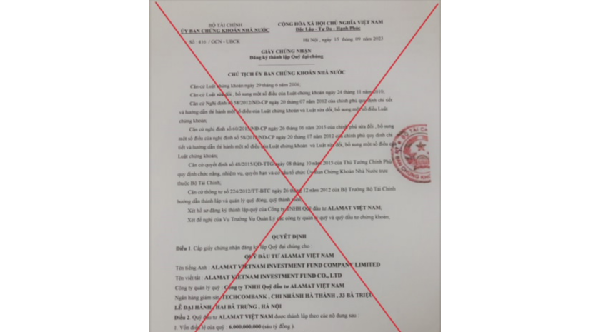 Văn bản giả mạo văn bản của Uỷ ban Chứng khoán Nhà nước, lừa đảo nhà đầu tư.