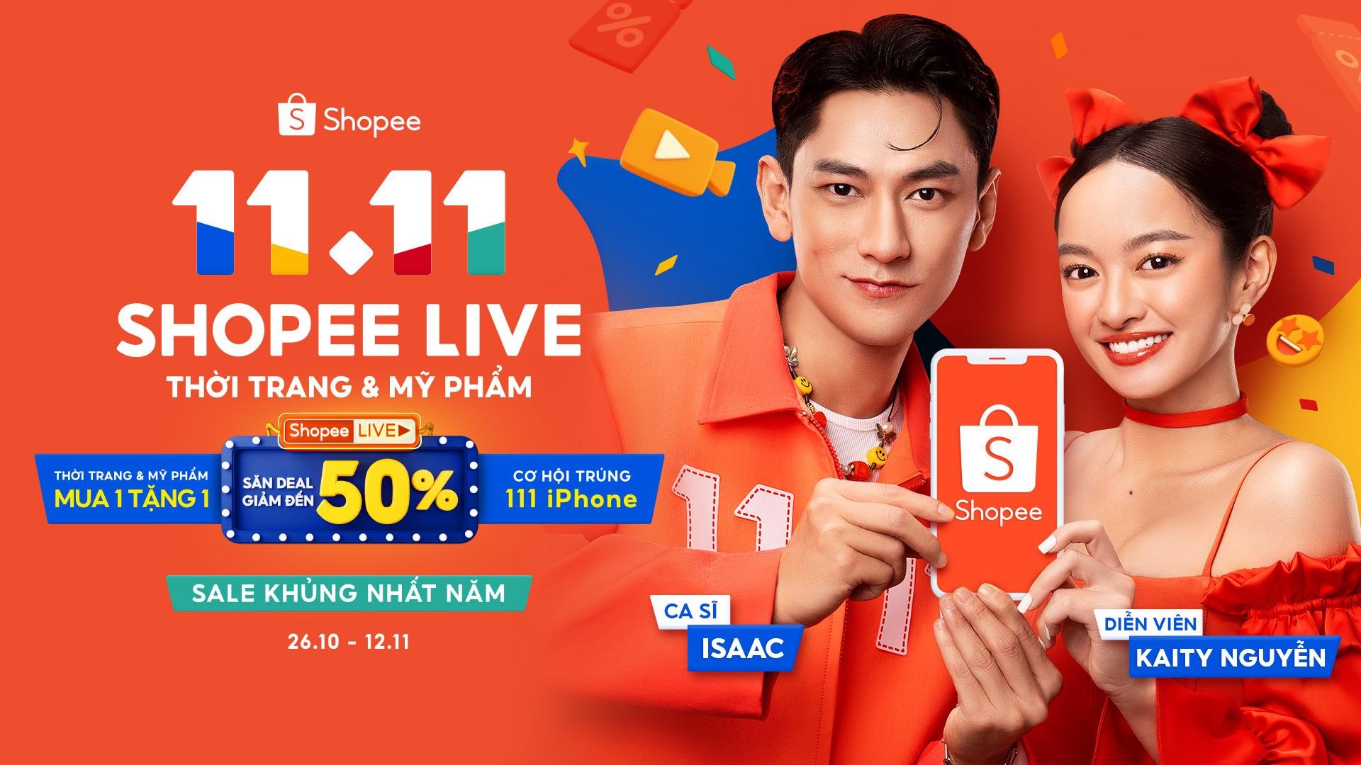 Diễn viên Kaity Nguyễn là gương mặt đại sứ mới của Shopee trong siêu sale 11/11 năm nay, cùng đại sứ hiện tại là chàng ca sĩ điển trai và đa tài Isaac. 