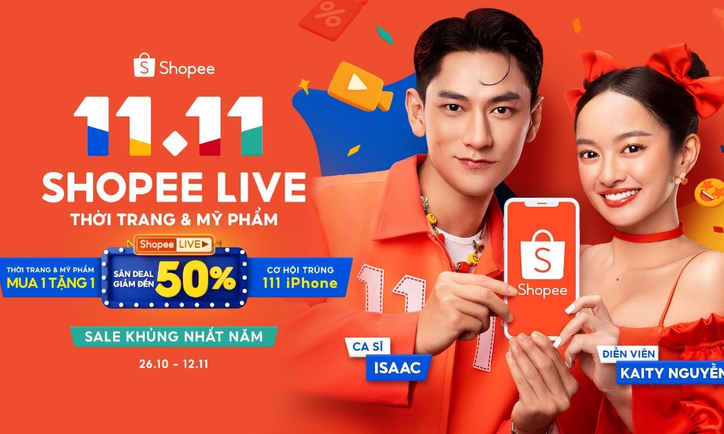 Diễn viên Kaity Nguyễn là gương mặt đại sứ mới của Shopee trong siêu sale 11/11 năm nay, cùng đại sứ hiện tại là chàng ca sĩ điển trai và đa tài Isaac. 