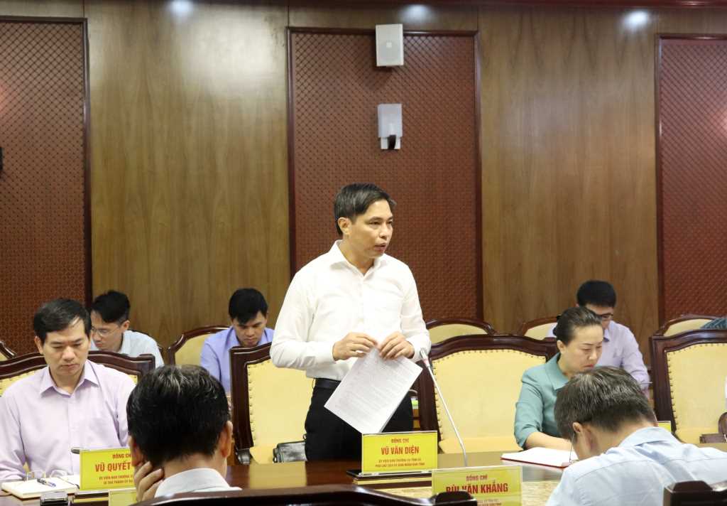 &Ocirc;ng Vũ Văn Diện, Ph&oacute; Chủ tịch UBND tỉnh, ph&aacute;t biểu tại cuộc họp.