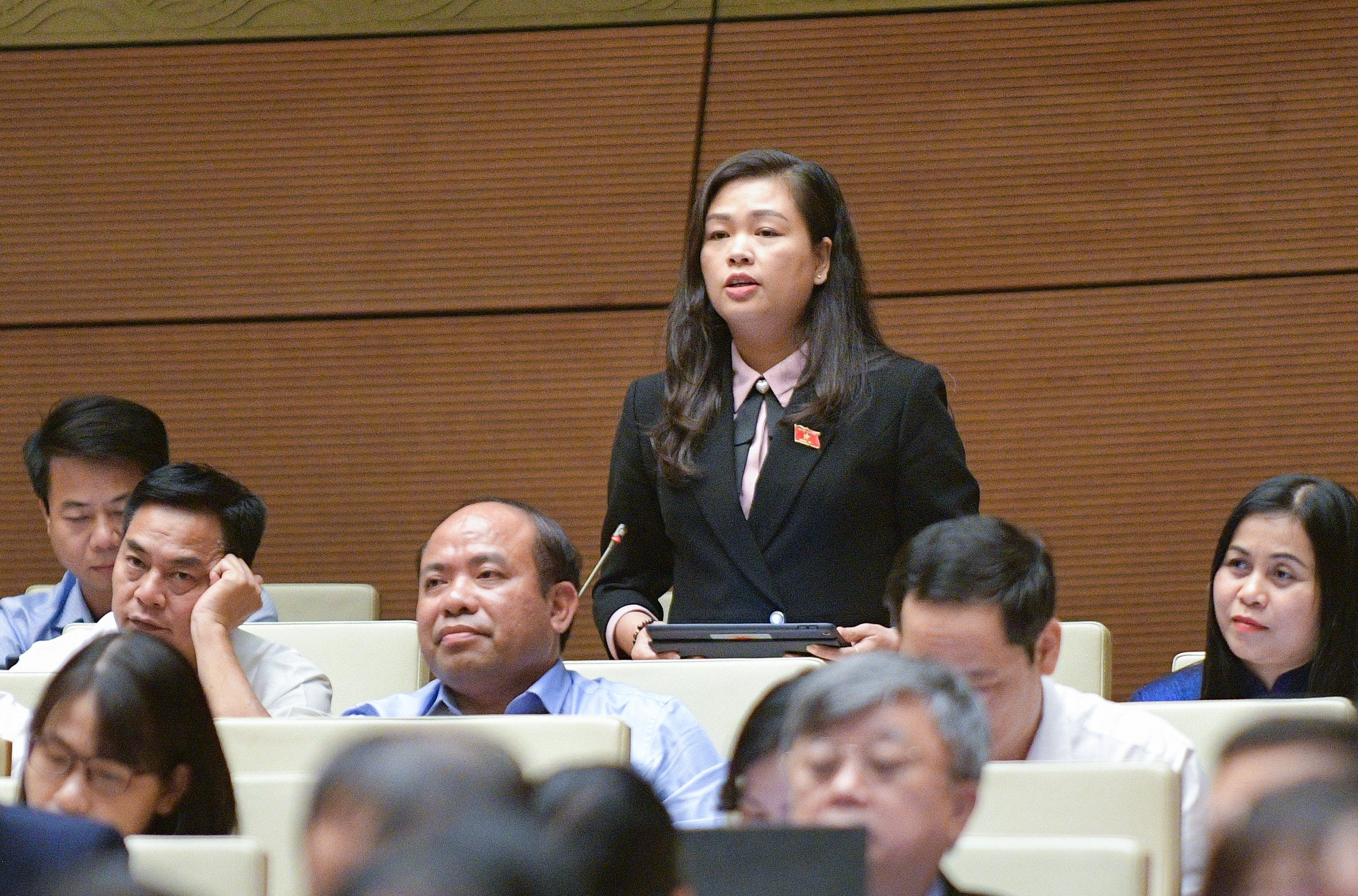 Đại biểu Đo&agrave;n Thị L&ecirc; An đề nghị Bộ trưởng n&ecirc;u giải ph&aacute;p ho&agrave;n th&agrave;nh mục ti&ecirc;u phủ s&oacute;ng triệt để tại c&aacute;c th&ocirc;n, bản.