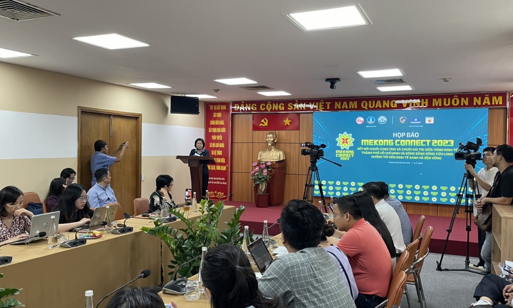 Họp báo Diễn đàn Mekong Connect 2023 sáng 8/11 tại Sở Công Thương TP.HCM.