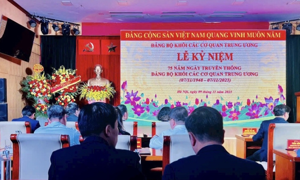 Ngày 9/11, tại Hà Nội, Đảng bộ Khối các cơ quan Trung ương tổ chức Lễ kỷ niệm 75 năm Ngày truyền thống (7-11-1948 / 7-11-2023).