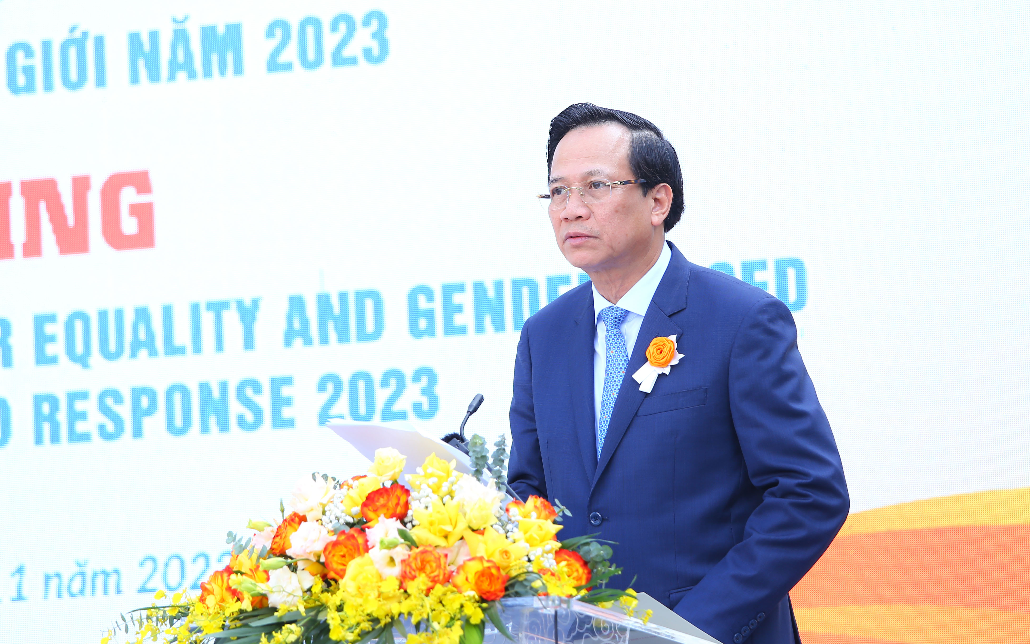 Bộ trưởng Bộ Lao động – Thương binh và Xã hội Đào Ngọc Dung phát biểu tại buổi lễ. Ảnh - MOLISA.