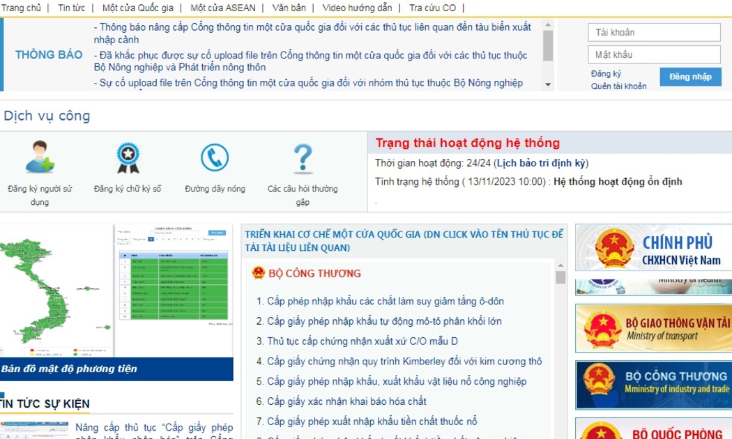 Giao diện website Cổng thông tin một cửa Quốc gia
