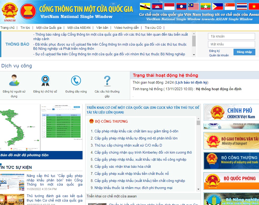 Giao diện website Cổng thông tin một cửa Quốc gia