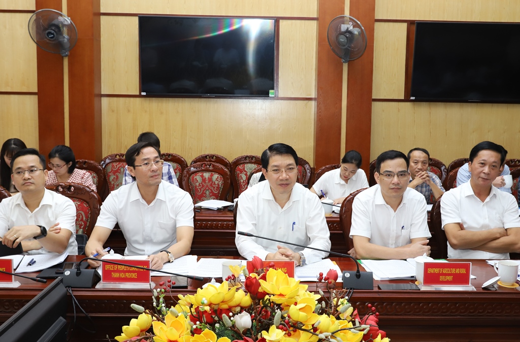 Phó Chủ tịch UBND tỉnh Thanh Hóa Lê Đức Giang phát biểu tại buổi làm việc
