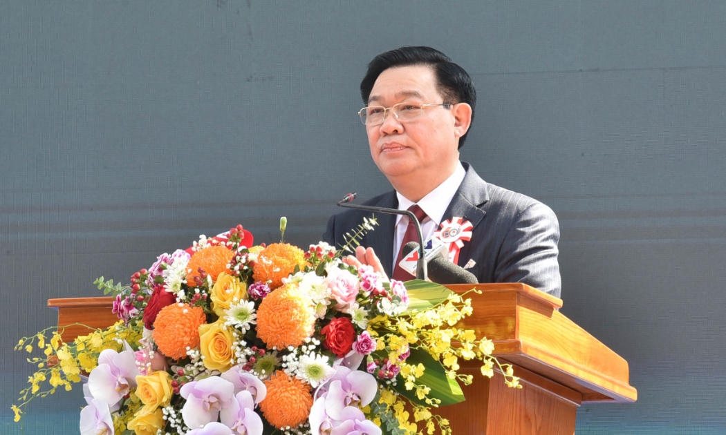 Chủ tịch Quốc hội Vương Đình Huệ phát biểu tại Lễ kỷ niệm 60 năm xây dựng và phát triển Học viện Tài chính. Ảnh: ĐBND