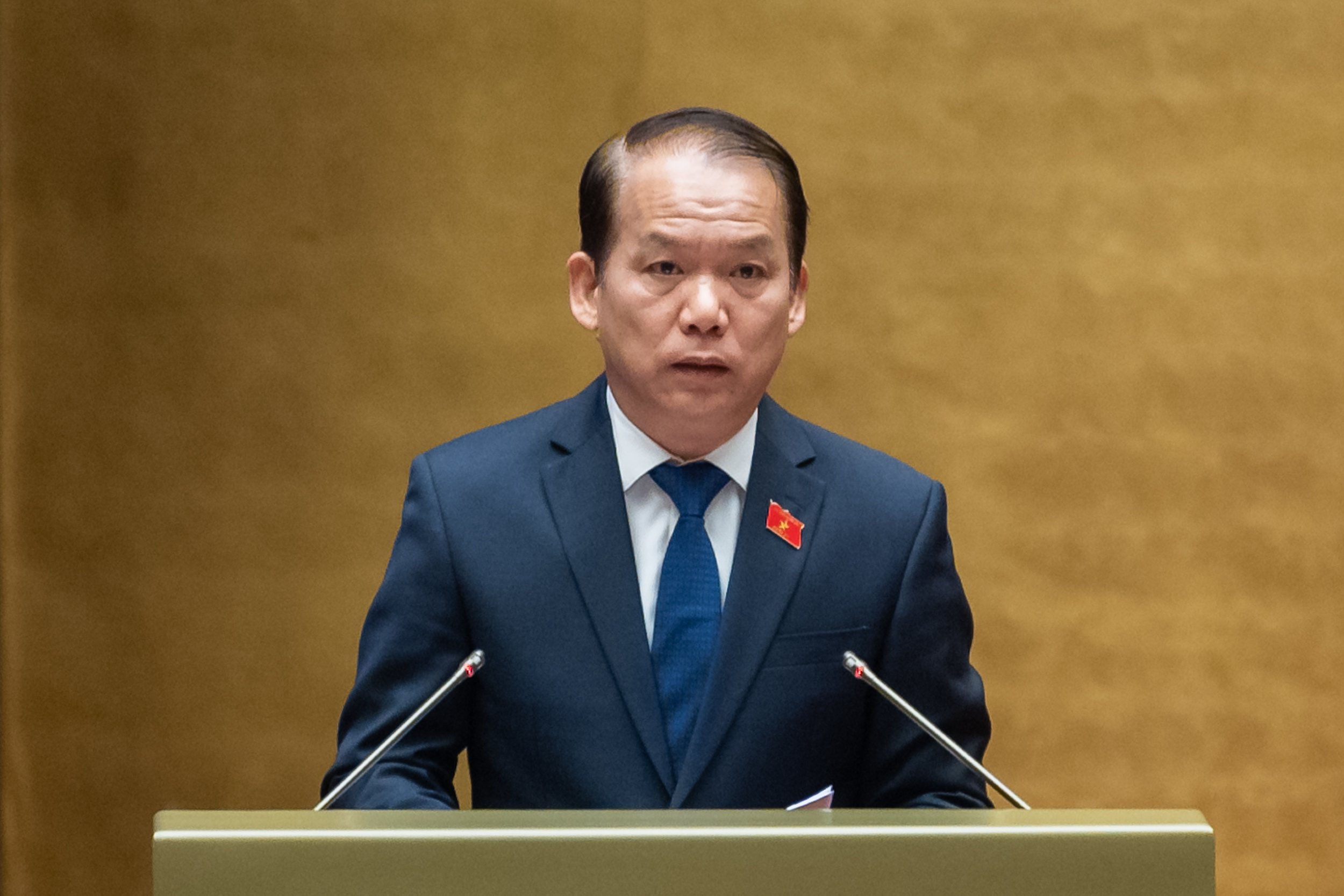 Chủ nhiệm Ủy ban Pháp luật của Quốc hội Hoàng Thanh Tùng báo cáo thẩm tra về công tác tiếp công dân, giải quyết khiếu nại, tố cáo. Ảnh - Quochoi.vn.