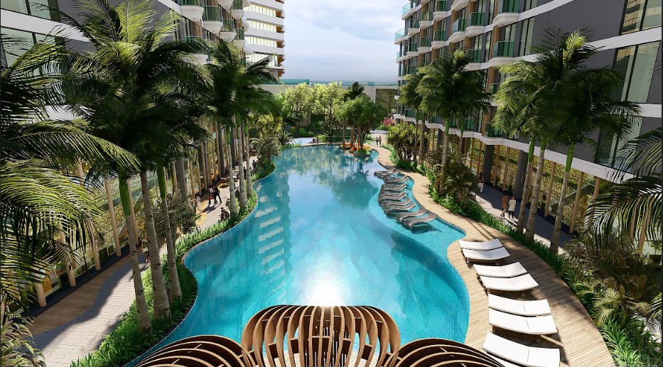 Không gian ngập tràn cây xanh và mặt nước mang tới cuộc sống an nhiên, thư thái tại Meypearl Harmony Phú Quốc.