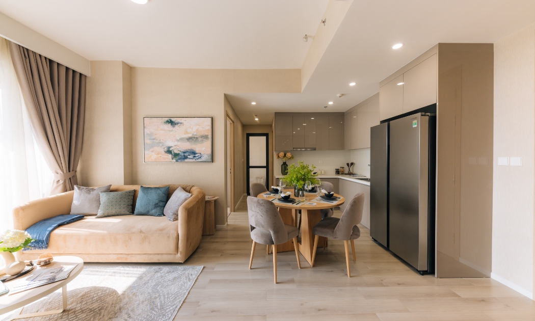 Không gian sống ấn tượng của căn hộ 2 phòng ngủ tại Masteri Centre Point.