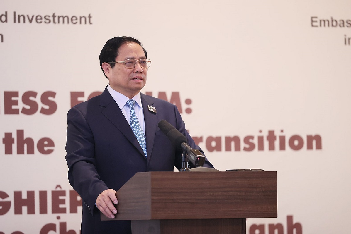 Thủ tướng Phạm Minh Chính: "Việt Nam không hy sinh tiến bộ, công bằng xã hội, an sinh xã hội, môi trường để đổi lấy tăng trưởng kinh tế đơn thuần". Ảnh: VGP.