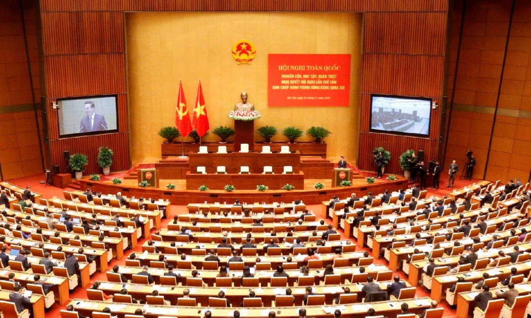 Toàn cảnh Hội nghị tại điểm cầu Phòng họp Diên Hồng, Nhà Quốc hội.