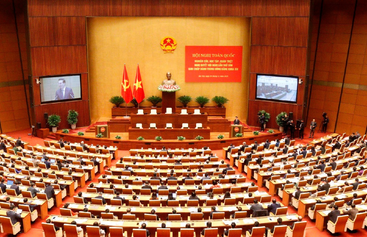 Toàn cảnh Hội nghị tại điểm cầu Phòng họp Diên Hồng, Nhà Quốc hội.