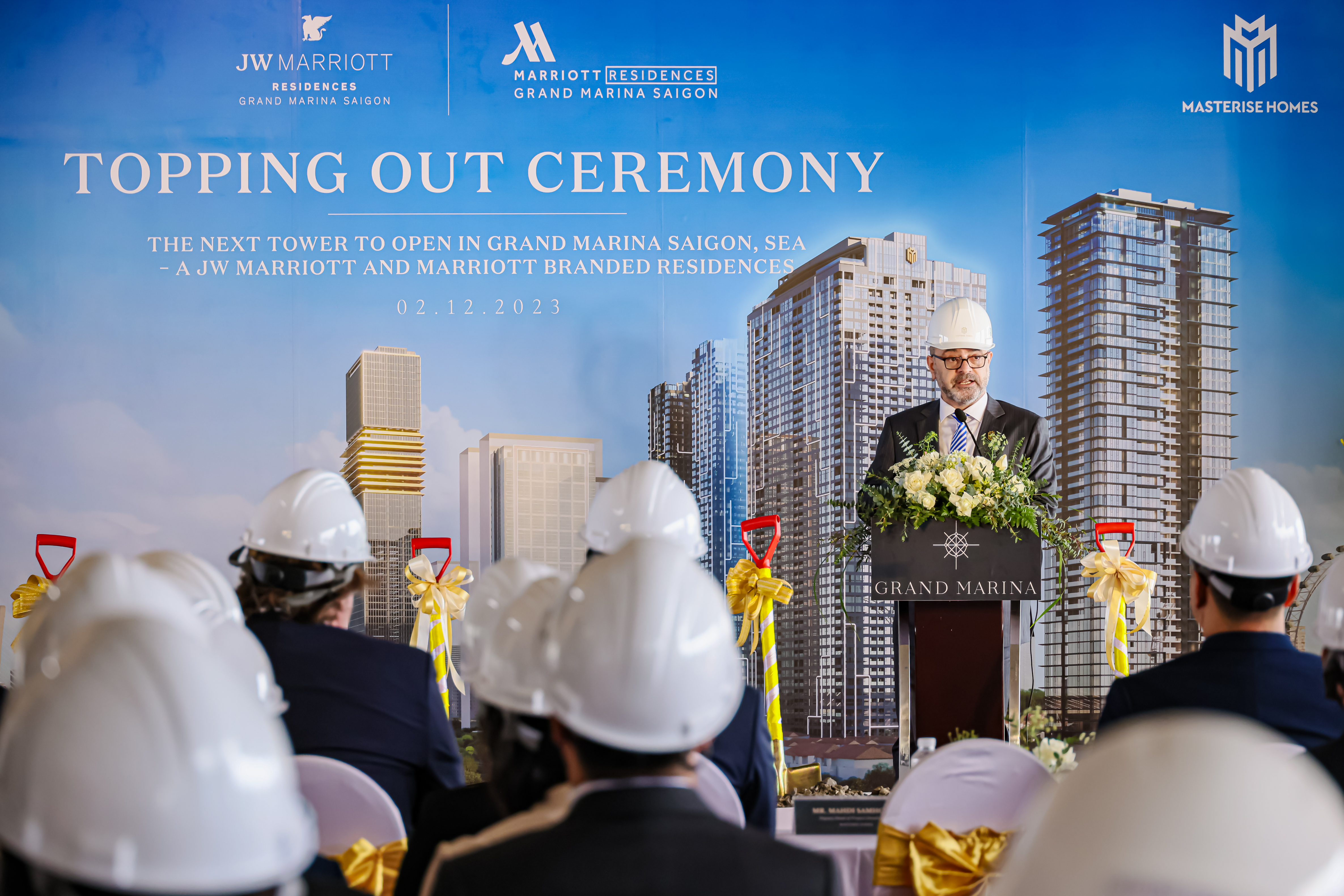 Ông Mahdi Samhouri, Phó Giám đốc Khối Phát triển dự án kiêm Phó Giám đốc Khối Thiết kế, Masterise Homes phát biểu tại sự kiện. Ảnh: Masterise Homes.
