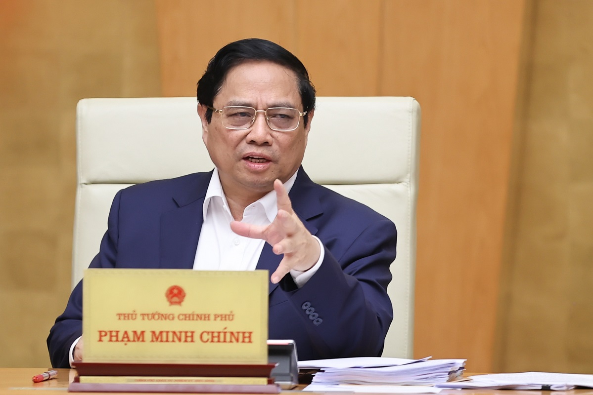 Thủ tướng Chính phủ Phạm Minh Chính: "Thực hiện quyết liệt nhiệm vụ ưu tiên thúc đẩy tăng trưởng gắn với giữ vững ổn định kinh tế vĩ mô, kiểm soát lạm phát". Ảnh: VGP.