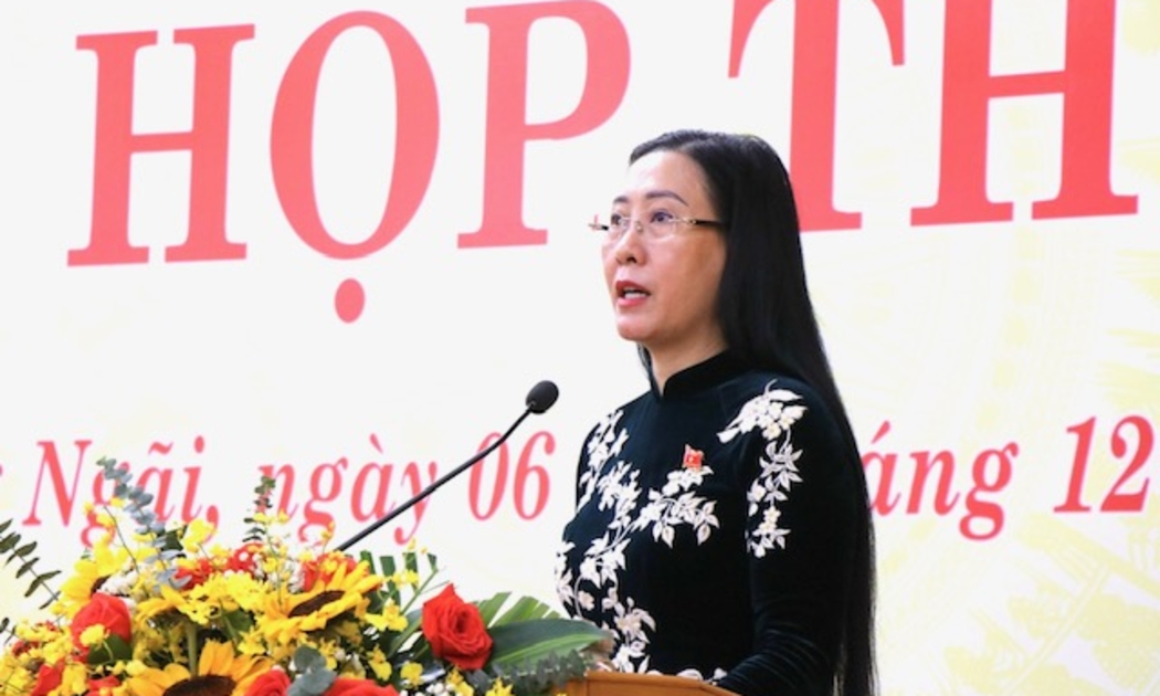 Bí thư tỉnh ủy, Chủ tịch HĐND tỉnh Quảng Ngãi Bùi Thị Quỳnh Vân phát biểu tại kỳ họp thứ 20 HĐND tỉnh Quảng Ngãi khóa XIII.