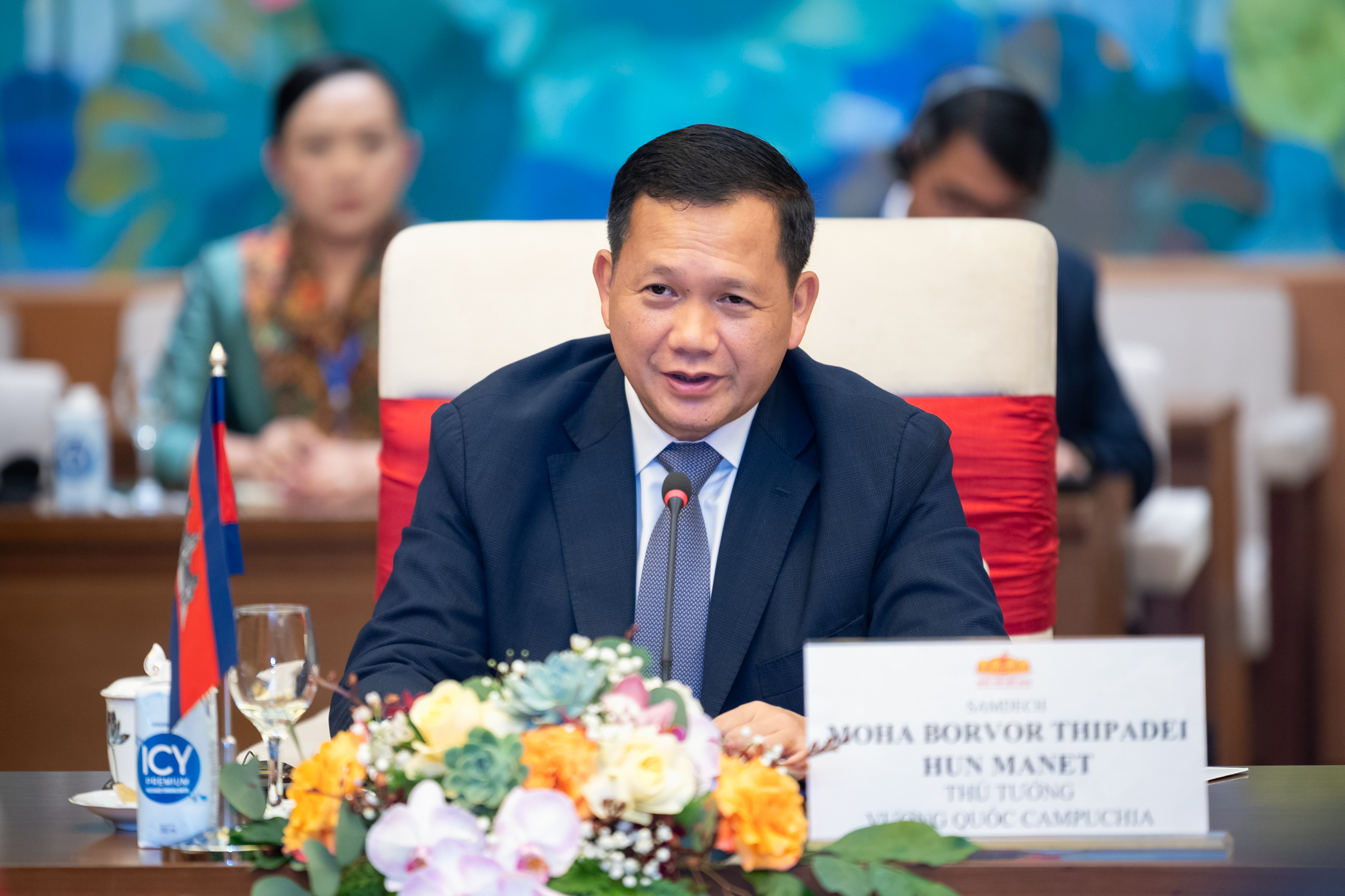 Thủ tướng Samdech Moha Bovor Thipadei Hun Manet b&agrave;y tỏ hết sức vui mừng khi quan hệ hợp t&aacute;c giữa cơ quan lập ph&aacute;p hai nước rất gần gũi, s&ocirc;i động v&agrave; t&iacute;ch cực. Ảnh: Quốc hội.